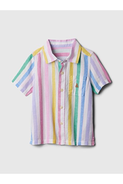 GAP Erkek Bebek Çok Renkli Brannan Bear Işlemeli Keten Karışımlı Gömlek