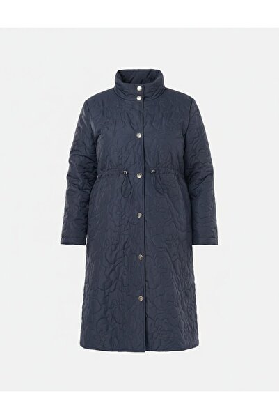 Kayra Waist Gathered Quilted Coat Dark Navy Blue