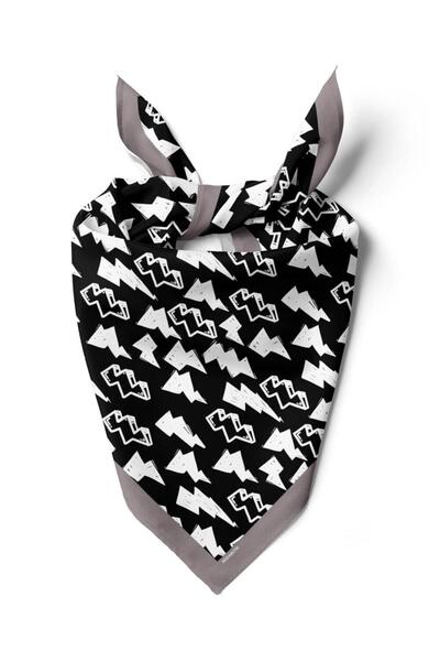 Modabutik Y75 باندانا نسائية بنمط البرق 50x50 أسود DG0150-22