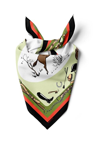 Modabutik Kadın Kahverengi Turuncu Jokey Desenli 50x50 Bandana HYL DG0997-22