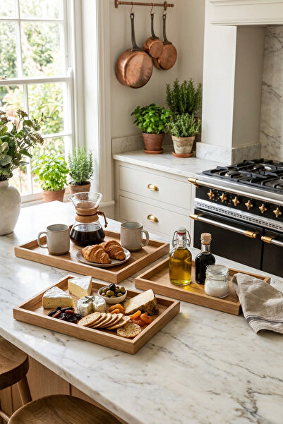 MAKRİ HOME 3’lü Ahşap Tepsi Seti, Büyük Tepsi: 40 x 30 cm, Orta Tepsi: 35x25 cm, Küçük Tepsi: 30x20 cm