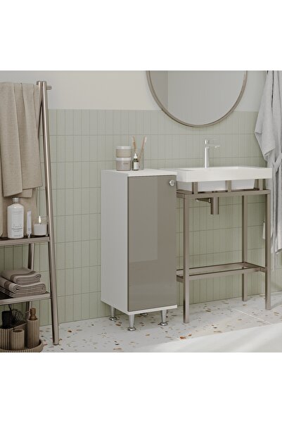 haaus.ro Bathroom Cabinet Zaria, 1 Door, Glossy Grey/White, MDF, L 30 x w 35 x H 85 cm