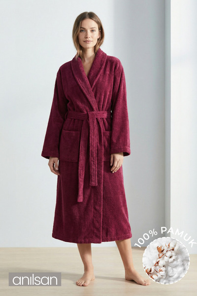 Anılsan Şalyaka Bornoz Bordo %100 Pamuk Unisex Spa Için Ideal, Günlük Kullanıma Uygun Kadın/Erkek