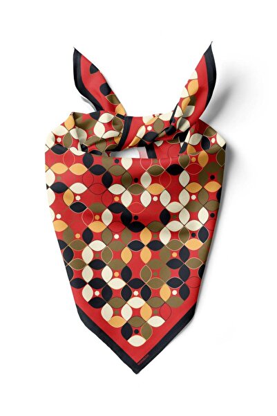 Modabutik C120 Kadın Kırmızı Sarmal Yaprak Desenli 50x50 Bandana HYL DG0747-22
