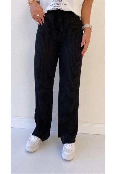 ipek collection 3'lü Füme - Camel- Siyah Kadın Fitilli Raporlu Pantolon & Eşofman, Gündelik Ev Giyim Pijama