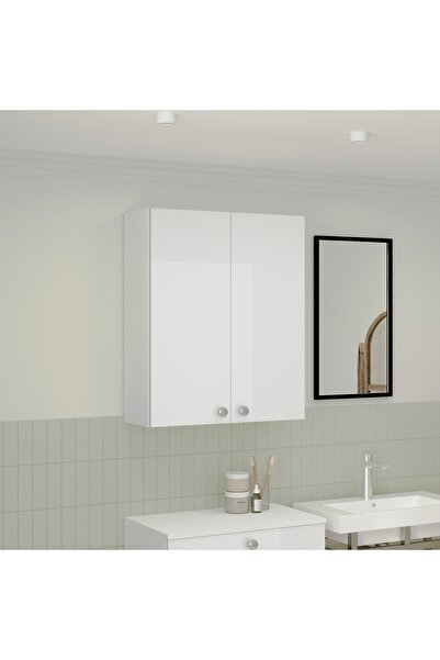 haaus.ro Dulap de baie Zaria, montat pe perete, 2 uși, alb lucios/alb, MDF, L...