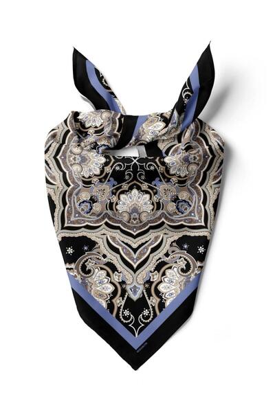 Modabutik C35 Kadın Krem Açık Mavi Layer Desenli 50x50 Bandana HYL DG0956-22