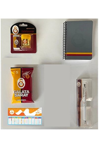 Galatasaray Lisanslı Metal Clip Versatil Kalem 0.7mm+Bloknot+Kırtasiye Seti 2'Li+Islak Mendil