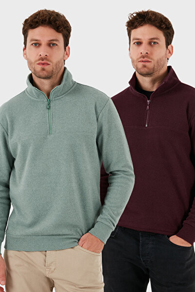 Buratti Cotton Regular Fit Half Zipper Stand Collar 2-Pack Sweater Men's Sweater 456112S2