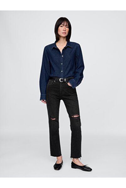 GAP Kadın Siyah High Rise Cheeky Straight Jean Pantolon