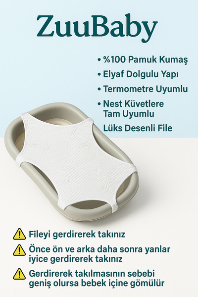 Zuu Baby Termotreli ve Nest Katlanır Küvete Uygun %100 Lüx Pamuk Kumaş File Elyaf Dolgulu