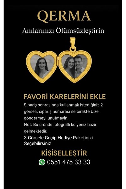 QERMA ÇELİK Hiç Çıkarma Kolyesi Fotoğraf Koyulabilen Açılabilir Açılır Kapaklı Kalp Kolye Açılabilen