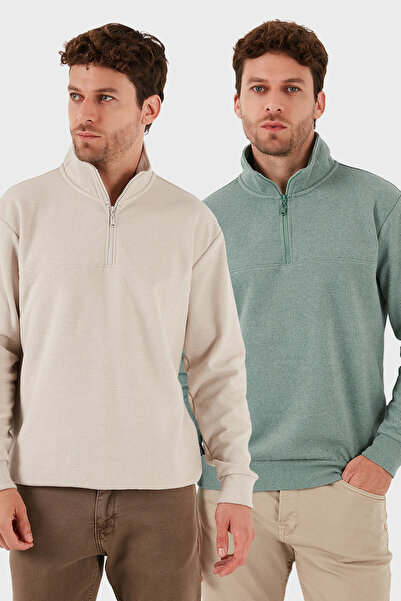 Buratti سترة رجالية من القطن بقصة عادية ونصف سحاب وياقة قائمة، عبوة من قطعتين...