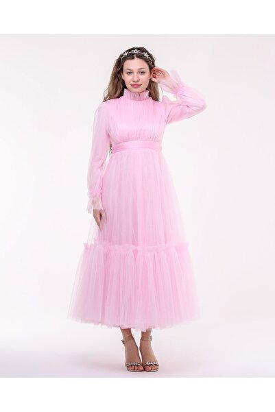 Asees Kadın Abiye Ve Mezuniyet Karina Tül Işıltılı Prenses Tesettür Elbise