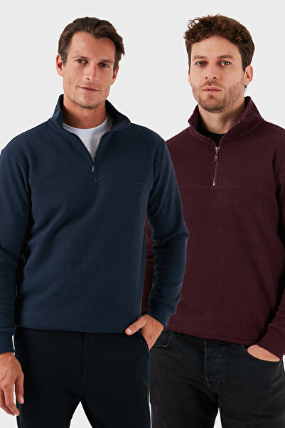 Buratti Cotton Regular Fit Half Zipper Stand Collar 2-Pack Sweater Men's Sweater 456112S2
