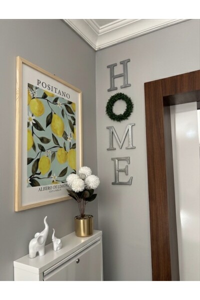 rabiskoile3d Kabartmalı Home Yazısı Süsü Kapı Süsü Dekoratif Modern GÜMÜŞ GRİ