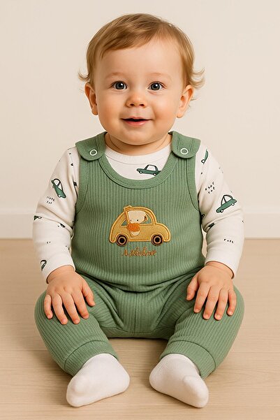 dinamik çocuk Erkek Bebek Tulum+Zıbın Alttan çıtçıtlı 2'li Tulum Seti – Zıbın...