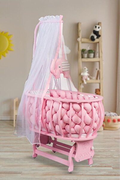 Tommybaby Lina Sepet Beşik Ahşap Beşik Örgülü Uyku Setli Doğal Ahşap Beşik