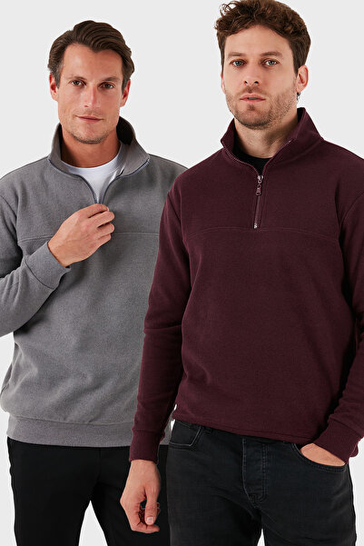 Buratti Cotton Regular Fit Half Zipper Stand Collar 2-Pack Sweater Men's Sweater 456112S2