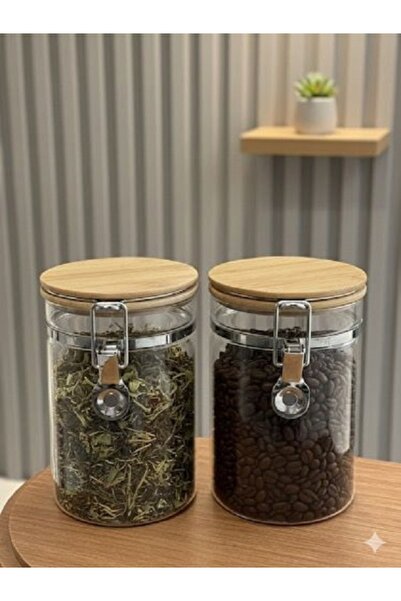 morponi 2-Piece Borosilicate Glass Clamp Jar with Bamboo Lid 1000 ml