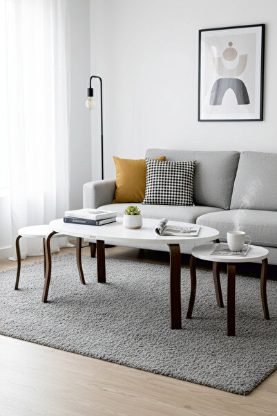 VİLİNZE Eva Ahşap 2+1 Yuvarlak Yavrulu Oval Orta Sehpa