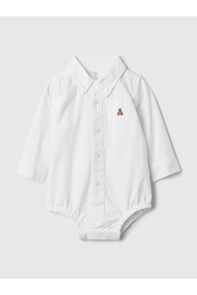 GAP Bebek Beyaz Brannan Bear İşlemeli Oxford Bodysuit