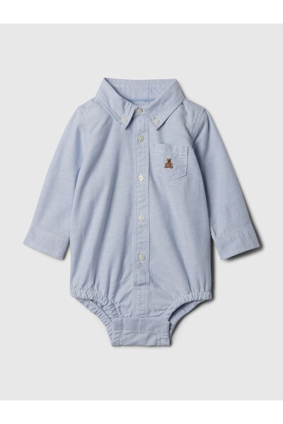 GAP Bebek Mavi Brannan Bear İşlemeli Oxford Bodysuit