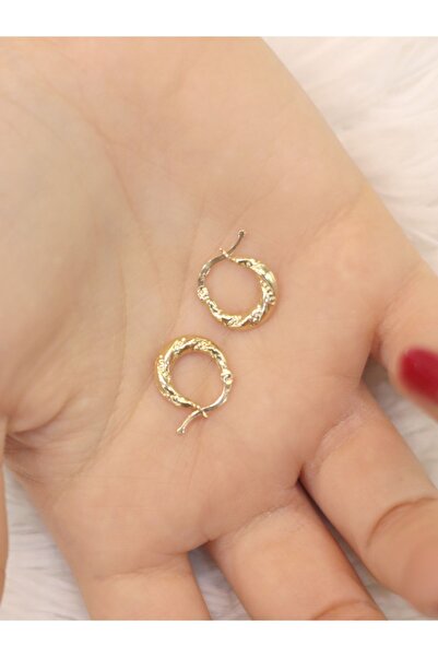 Zeynepli gold & jewelry 14 Ayar Altın Bombeli Parıltı Hilal Küpe