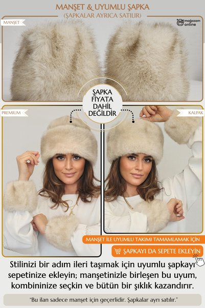 Mağazam Online Plush Faux Armband Fluffy Cuff Bracelet - Vegan Mink Ecru Grayish