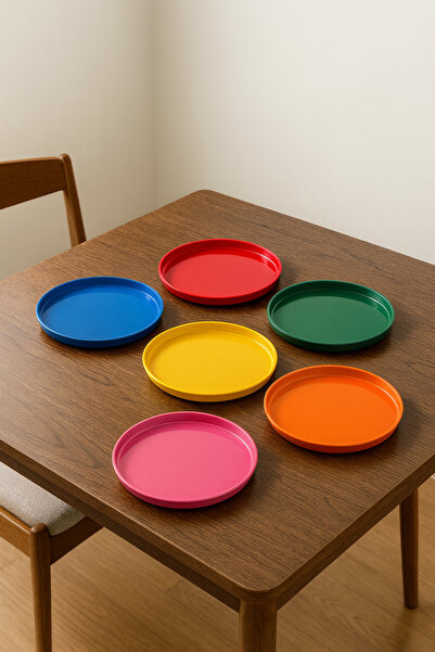 YzHome 6 Lı Metal Renkli Sunum Servis Tepsisi Tepsi 24cm