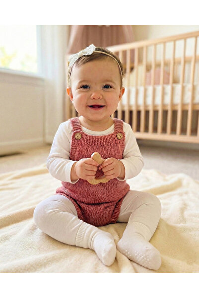 anna sofie Bebek Salopet / Ahşap Düğme Detaylı Örgü Tulum