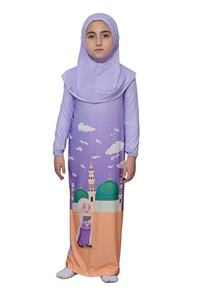 Altobeh بدلة صلاة للأطفال عملية من قطعة واحدة منقوشة بأكمام قابلة للطي مع غطا...