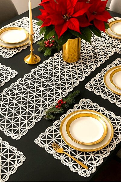 Zeria Home Amerikan Servis, 1 Runner 6 Supla Yemek Servis Takımı, Masa Örtüsü Seti, Servis Sunum Seti