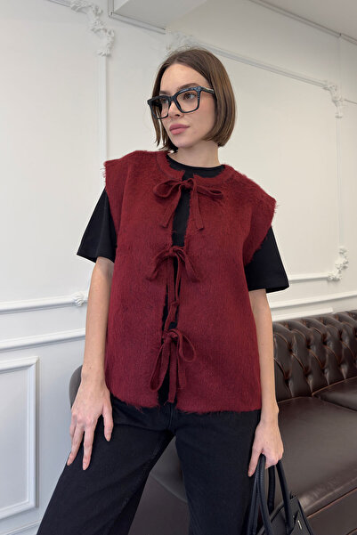 MAGARDE Бордовий дизайнерський жилет - з хутром і зав'язками