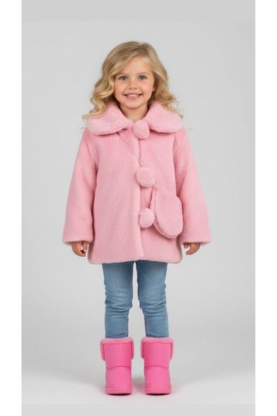 miaras baby Kız Çocuk Çanta Detaylı Peluş Mont
