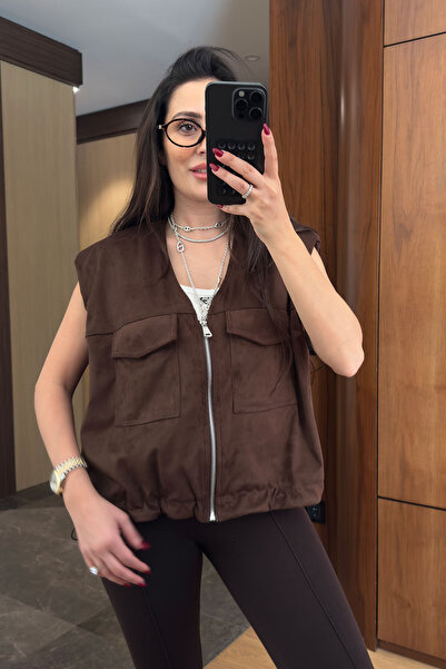 MAGARDE Zippered Vest with Front Pockets - Taba