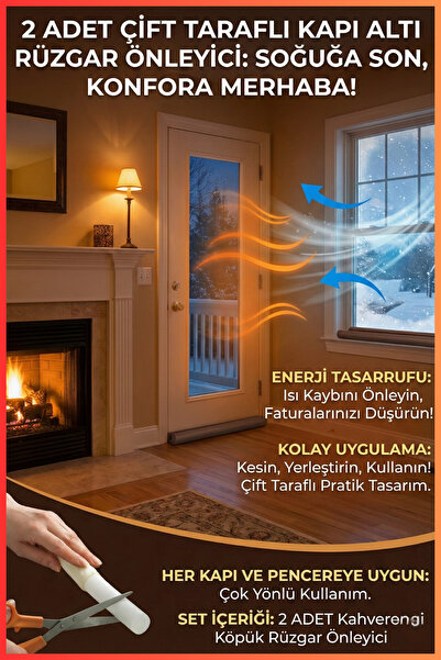 Ankaflex 2 adet Çift Taraflı Kapı Altı Rüzgar Önleyici Kapı Pencere Soğuk Kes...