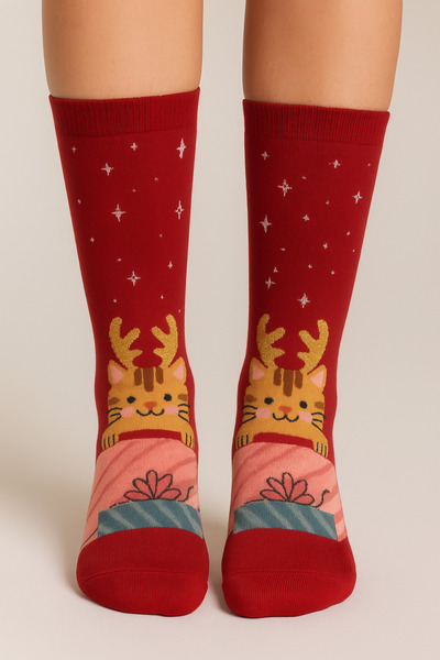 Katia&Bony Cat-Themed Christmas Socks Red