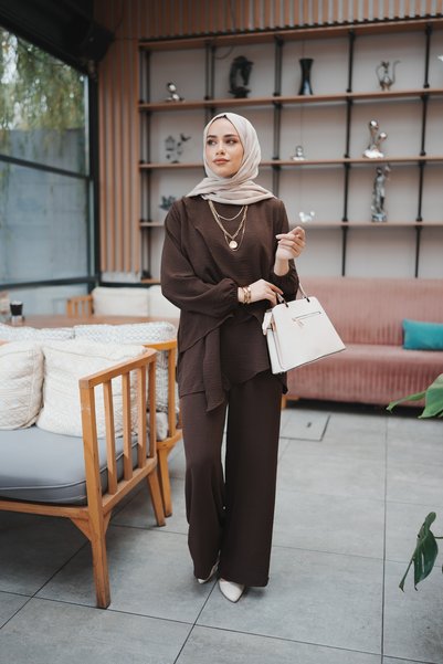 BURİSLA Tesettür Lisa Double Set Brown