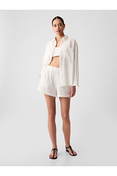 GAP Kadın Kırık Beyaz Crinkle Gauze Pull-On Şort