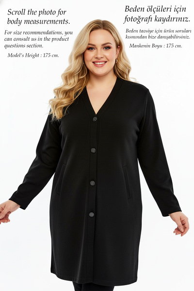 Laden سترة تريكو متوسطة السماكة من الفولاذ موسمي مقاس كبير للأم سترة طويلة سوداء