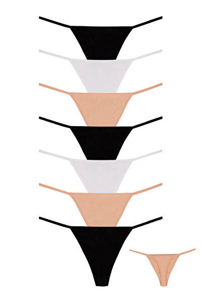 Dominant Tanga damă bumbac și lycra negru ecru, pachet 7 bucăți 29875-600