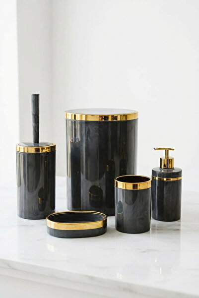 MAKRİ HOME 5 Parça Akrilik Banyo Seti, Şık ve Kaliteli Akrilik, Altın Renk De...