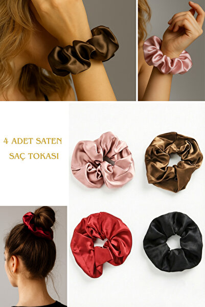 Chunky Frame Saten Kadın-Çocuk 4' ü Saç Lastik Toka Seti
