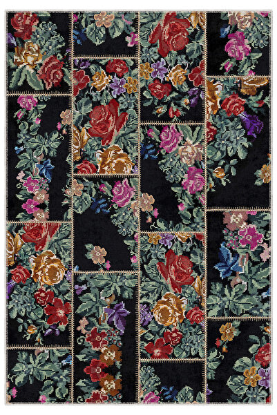 Homefesto Siyah-renkli Güllü Kare Desenli,siyah Renkliözel Tasarım, Ince, Yık...