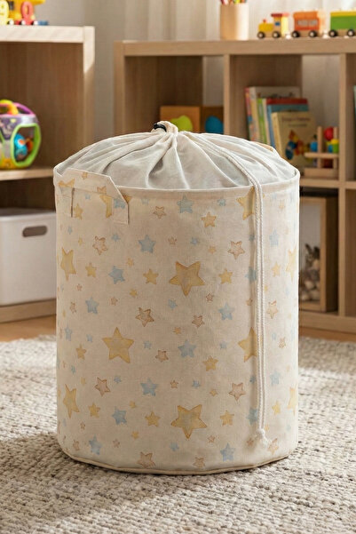 PH Prendi Home Yıldız Desenli Ağzı Büzgülü Çok Amaçlı Oyuncak Saklama Kirli S...