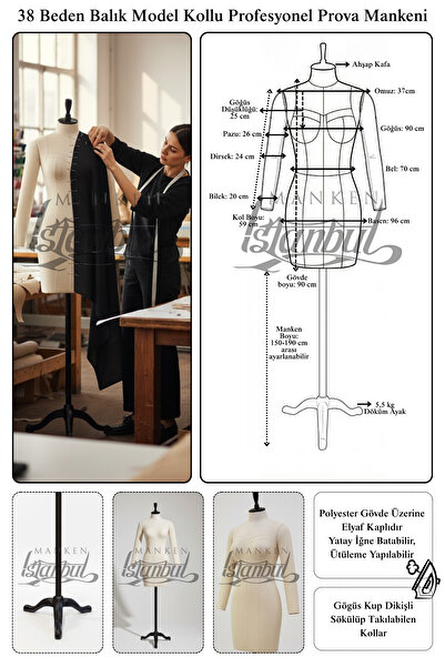 Manken İstanbul 38 Beden Tam Profesyonel Kollu Yüksek Kalite Yarım Bacak Prov...