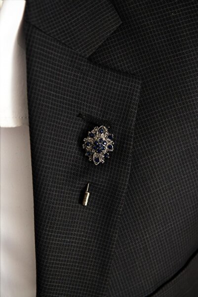 Le Voux Antrasit Gri Renginde Lacivert Taş Detaylı Ceket Yaka Iğnesi Broş