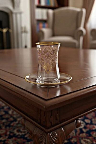 DECOSTYLE Violet Matte Gold Pantograph Heybeli Cutout Decoration 12 Piece Tea Set |   Premium Glass Set