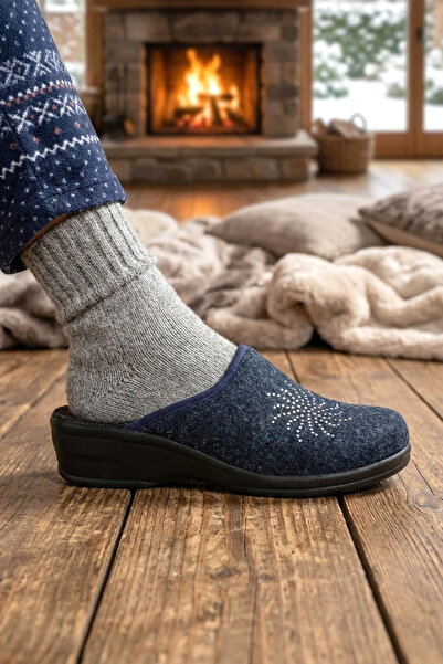 GEZER Kadın Kışlık Ev Bahçe Yüksek Topuk Terlik